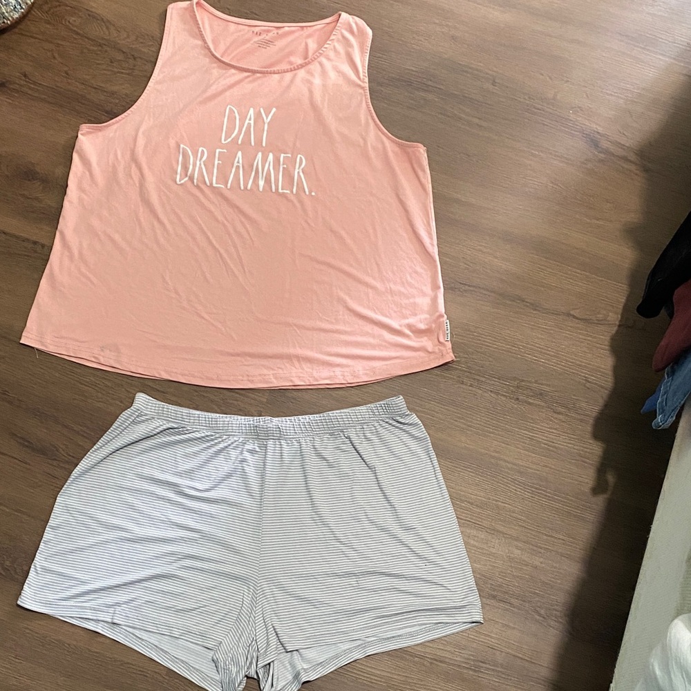 Rae Dunn Day Dreamer 2- Pc Tank & Shorts Pajama/Lounge Set size XL( Flaws)